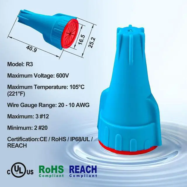 Alt view image 2 of 7 - 50PCS R3 Waterproof Wire Connectors, 20-10AWG Wires, Secure Waterproof Wire Nuts with Reliable Seal for Outdoor Use, Low Voltage Wire Connector for Landscape Lighting & Electrical Connections