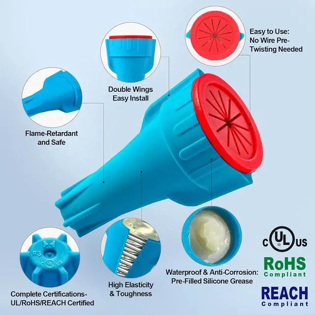 Alt view image 3 of 7 - 50PCS R3 Waterproof Wire Connectors, 20-10AWG Wires, Secure Waterproof Wire Nuts with Reliable Seal for Outdoor Use, Low Voltage Wire Connector for Landscape Lighting & Electrical Connections