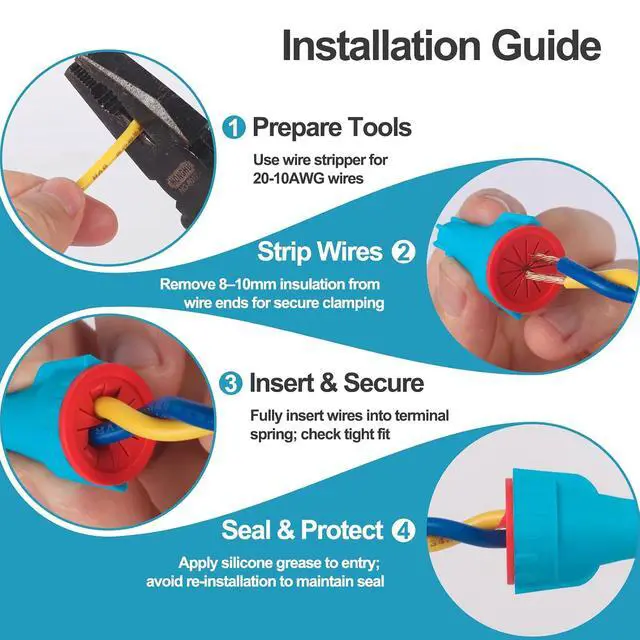 Alt view image 5 of 7 - 50PCS R3 Waterproof Wire Connectors, 20-10AWG Wires, Secure Waterproof Wire Nuts with Reliable Seal for Outdoor Use, Low Voltage Wire Connector for Landscape Lighting & Electrical Connections