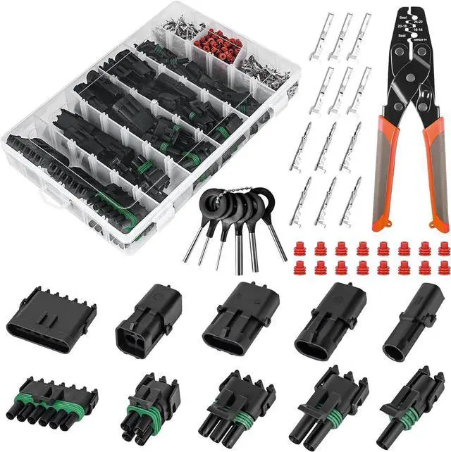Main image of 367Pcs 20 Kits Waterproof Automotive Electrical Connectors 1/2/3/4/6 Male&Female Pin 22-14AWG Wire Harness Spark Plug Connector Terminals Plug Kit Car with Wire Crimping Tool