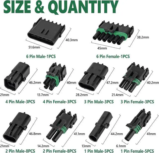 Alt view image 2 of 6 - 367Pcs 20 Kits Waterproof Automotive Electrical Connectors 1/2/3/4/6 Male&Female Pin 22-14AWG Wire Harness Spark Plug Connector Terminals Plug Kit Car with Wire Crimping Tool