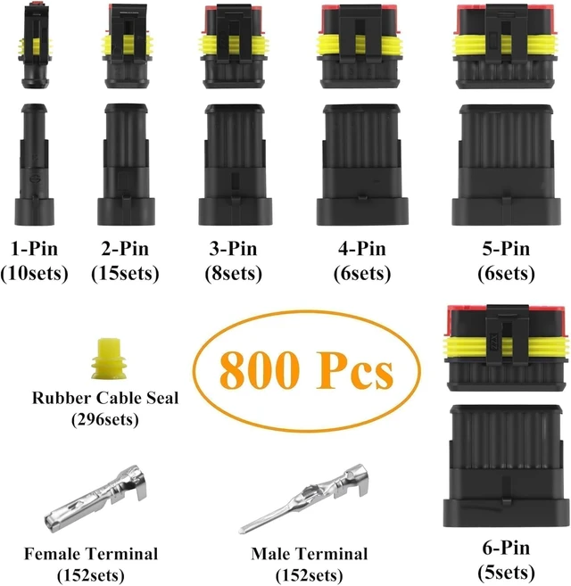 Alt view image 2 of 7 - 808PCS 50Sets Waterproof Automotive Electrical Connectors Plug Kit