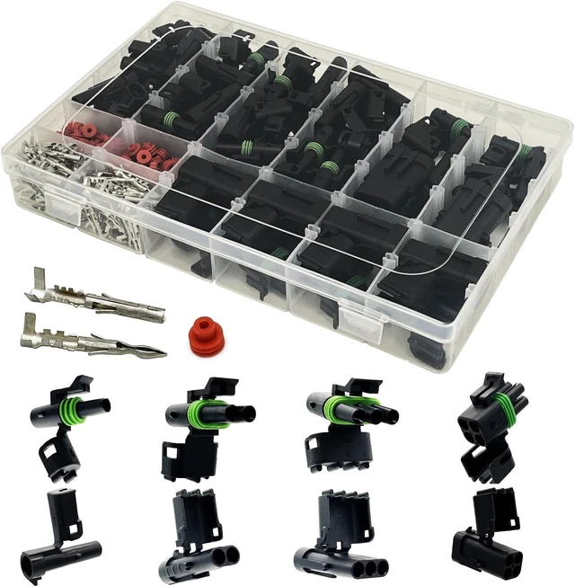 Main image of 26 Kits Weather Pack Connectors, Waterproof Automotive Electrical Wire Connector Terminal Kit, 1/2/3/4 Pin 18-14 AWG