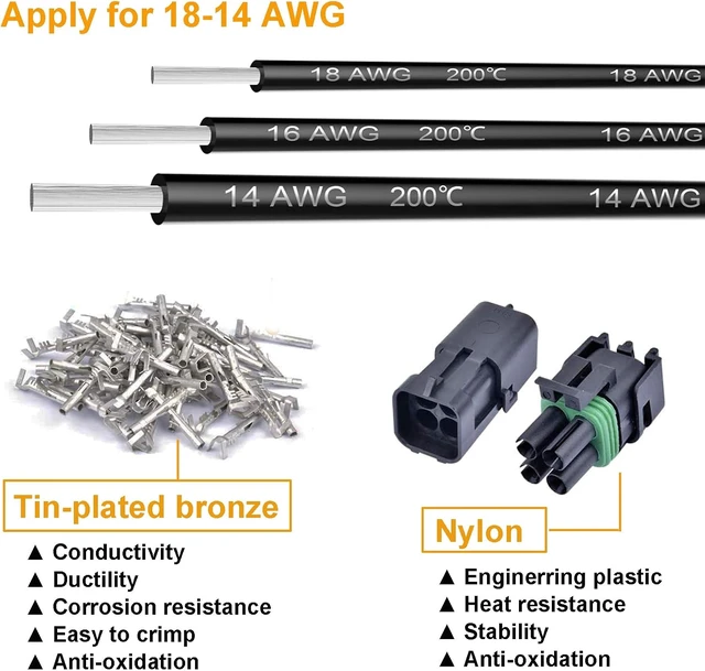 Alt view image 3 of 7 - 26 Kits Weather Pack Connectors, Waterproof Automotive Electrical Wire Connector Terminal Kit, 1/2/3/4 Pin 18-14 AWG
