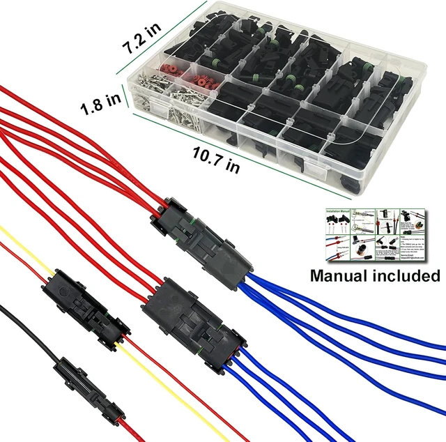 Alt view image 7 of 7 - 26 Kits Weather Pack Connectors, Waterproof Automotive Electrical Wire Connector Terminal Kit, 1/2/3/4 Pin 18-14 AWG