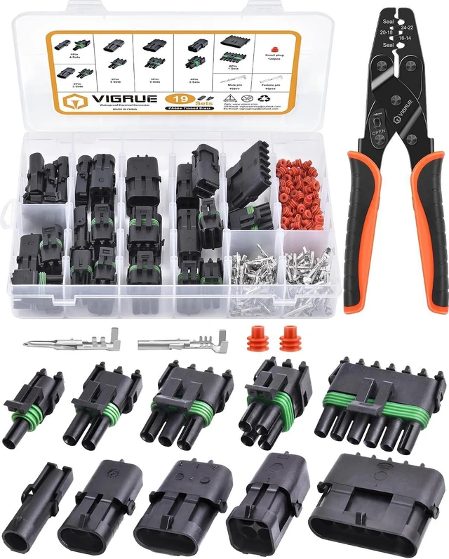 Main image of Waterproof Weatherpack Connector Kit with Ratcheting Crimping Tool