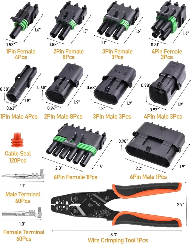 Alt view image 2 of 6 - Waterproof Weatherpack Connector Kit with Ratcheting Crimping Tool