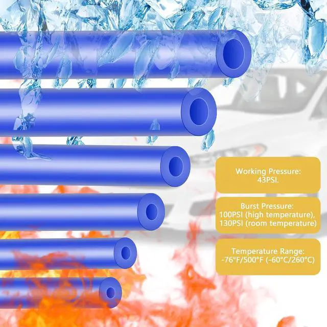 Alt view image 4 of 7 - Silicone Vacuum Hose Kit, Vibrant Blue Tubings 6PCS 10FT + Matching Connectors 12 Sizes 128PCS + Spring Clamp 6 Sizes 24PCS, 1/8" 5/32" 3/16" 1/4" 5/16" 3/8", 130PSI Automotive Lines Kit