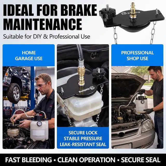 Alt view image 5 of 7 - Brake Bleeder Adapter Universal Reservoir Cap, Master Cylinder Adapter, Fits Most Round Fluid Reservoirs, Pressure Bleeding Kit, Bleed Tool, Leak Free Design