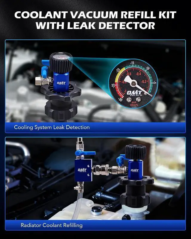 Alt view image 2 of 7 - Coolant Vacuum Refill Kit, Cooling System Vacuum Fill Tool with Leak Detector 5 Round Adapters 1 Conical Adapter, Radiator Coolant Fill Kit with Dual-Movement Gauge for Vacuum Leak