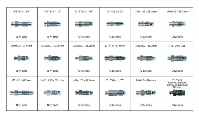 Alt view image 2 of 2 - 30300-90pc Brake Caliper & Wheel Cylinder Bleeder Screw Nipple Assortment