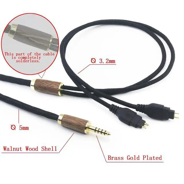 Alt view image 2 of 7 - 4.4mm Balanced Cable Replacement Cable Compatible with Sennheiser HD600 HD650 HD580 HD660S HD58X HD660S2 HD6XX Headphone 7N OCC Copper Silver Plated Cord Walnut Wood Shell