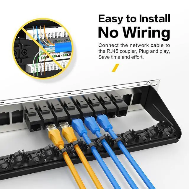 Alt view image 5 of 7 - Patch Panel 16 Port with 16pcs Cat6 Keystone Jack UTP Fold Keystone Patch Panel 19Inch with Cable Management and Support Bar