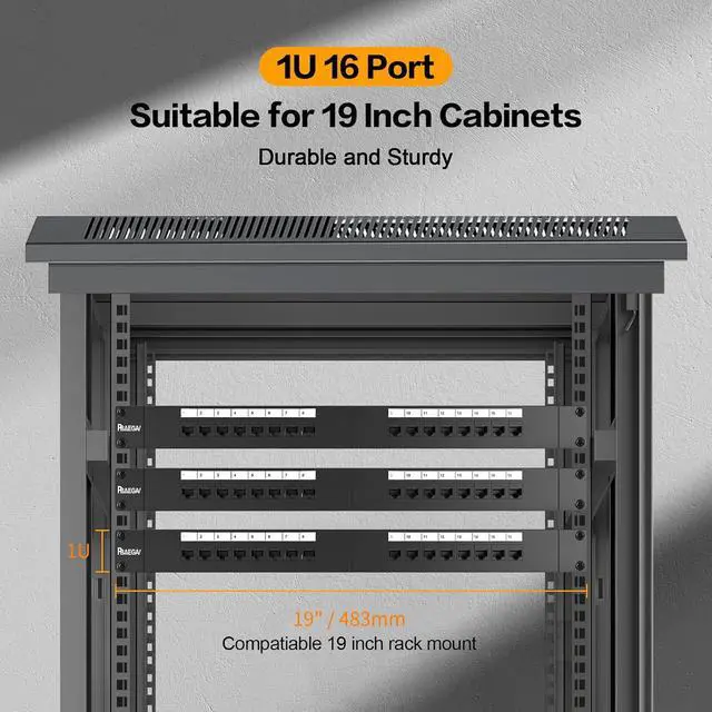 Alt view image 7 of 7 - Patch Panel 16 Port with 16pcs Cat6 Keystone Jack UTP Fold Keystone Patch Panel 19Inch with Cable Management and Support Bar