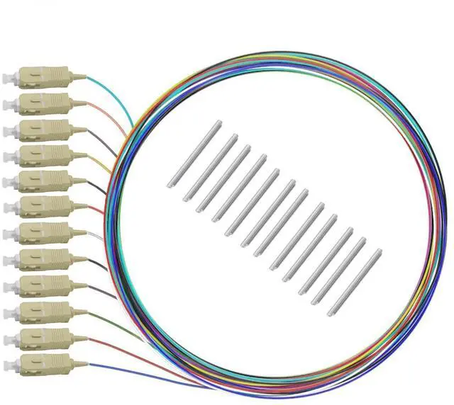 Main image of 12 Strand Multi-Mode SC OM1 Fiber Optic Pigtails for Fusion Splicing. Includes 12 Fiber Optic Fusion Splice Protective Shrink Sleeves 2.5-60 mm Long
