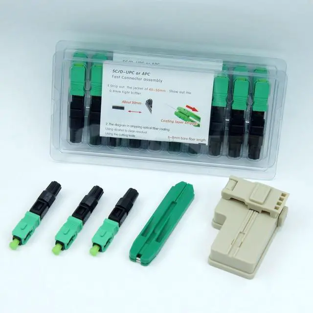 Main image of 100pcs SC APC Fiber Optic Quick Connectors with Matched Tools Fiber Reusable Connectors Single Mode Mechanical Fast Connectors Adapter for FTTH CATV Network Instrument (APC 100pcs)