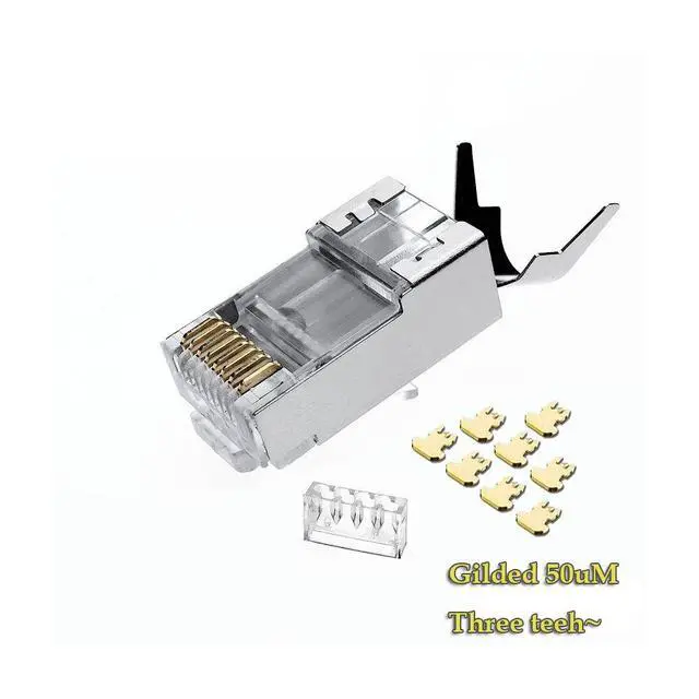 Alt view image 2 of 6 - 50 Pcs Cat7 RJ45 Connectors, C7 RJ45 Plugs, Cat7 2-Piece Metal Shielded RJ45 Ends FTP 8P8C Modular Network Plug Connector