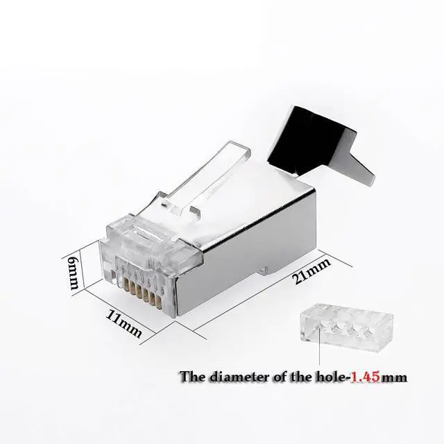 Alt view image 3 of 6 - 50 Pcs Cat7 RJ45 Connectors, C7 RJ45 Plugs, Cat7 2-Piece Metal Shielded RJ45 Ends FTP 8P8C Modular Network Plug Connector