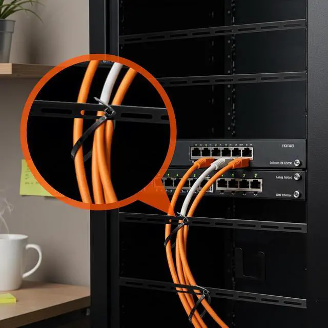 Alt view image 4 of 6 - 8 Sets 1u 19 Inch Server Rack Cable Management Tie Bar Kit Includes 8 Pack 1u Tie Bars, 50 Zip Ties, 16 Cage Nuts & 16 Screws Work with Open Frame Enclosure Network Cabinet Mount Wire Management