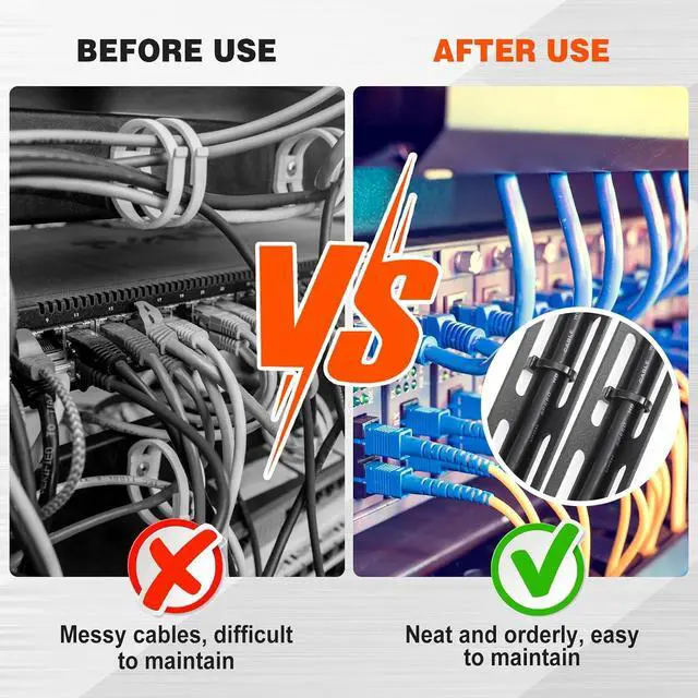 Alt view image 6 of 6 - 8 Sets 1u 19 Inch Server Rack Cable Management Tie Bar Kit Includes 8 Pack 1u Tie Bars, 50 Zip Ties, 16 Cage Nuts & 16 Screws Work with Open Frame Enclosure Network Cabinet Mount Wire Management