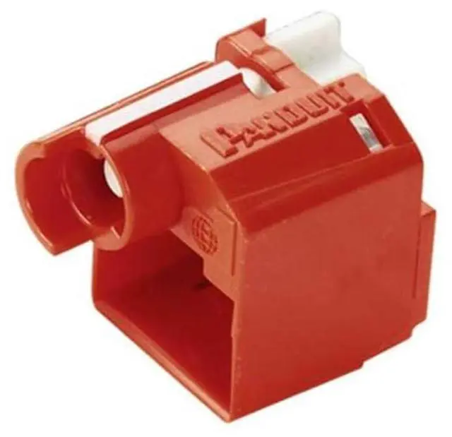 Main image of PSL-DCPLX Rj45 Plug Lock-in Device, 10 Devices (Red) and 1 Installation/Removal Tool (Black), Polycarbonate
