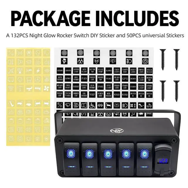 Alt view image 3 of 7 - 5 Gang Rocker Switch Box Aluminum 12v Switch Panel SPST ON Off Switch PD Type C and QC 3.0 USB Charger Voltmeter Waterproof Toggle Switch Panel DIY Stickers for Boats Cars RVs Trucks