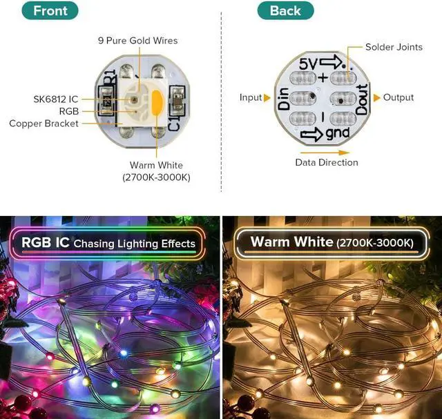 Alt view image 3 of 6 - SK6812(WS2812B) RGBW LED Chips 200PCS RGB+Warm White Individually Addressable 5050SMD Module Pixels Light DC5V White PCB Chasing Dream Color for Christmas(No Adapter or Controller)