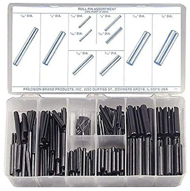 Main image of Spring Steel Slotted Spring Pin Assortment (300 Pieces), Plain Finish, Inch, With Case