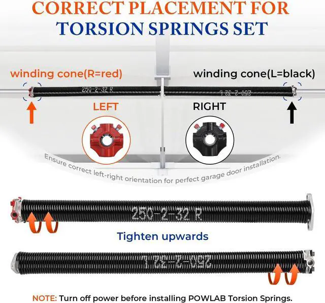 Alt view image 3 of 5 - Garage Door Torsion Springs Pair, 0.250" x 2" x 32", Black