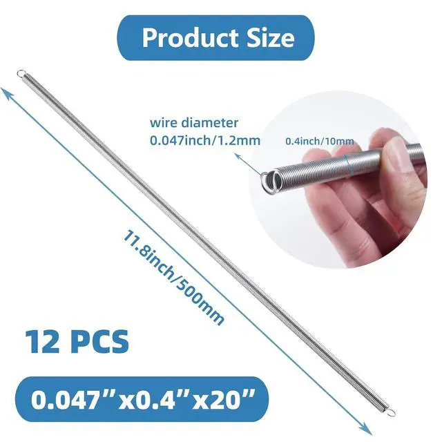 Alt view image 2 of 7 - 12pcs Extension Springs,0.047"x0.4"x20" 304 Stainless Steel