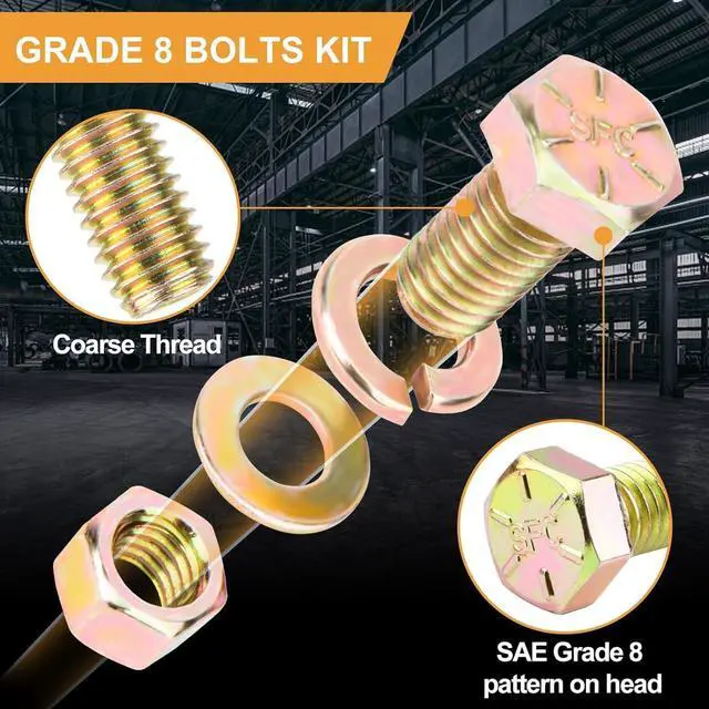 Alt view image 3 of 7 - 560PCS Grade 8 Nuts and Bolts Assortment Kit with Handy Box, 1/4-20, 5/16-18, 3/8-16, 1/2-13 High Quality SAE Bolt Assortment Kit, Heady Duty Grade 8 Alloy Steel with Yellow Zinc Plated