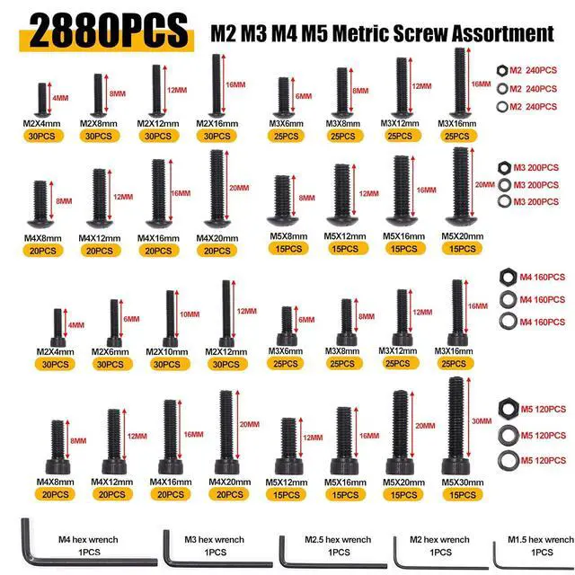 Alt view image 3 of 7 - 3160PCS Metric Flange Bolt Assortment,Metric Screw Assortment,12.9 Alloy Hex Socket Head&10.9 Alloy Hex Button Head&10.9 Flange Hex Nuts and Bolts,M2 M3 M4 M5 (4-30mm) M6x1.0 M8x1.25 M10x1.5