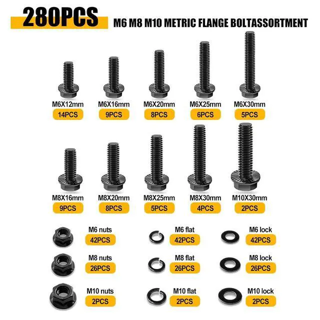 Alt view image 4 of 7 - 3160PCS Metric Flange Bolt Assortment,Metric Screw Assortment,12.9 Alloy Hex Socket Head&10.9 Alloy Hex Button Head&10.9 Flange Hex Nuts and Bolts,M2 M3 M4 M5 (4-30mm) M6x1.0 M8x1.25 M10x1.5