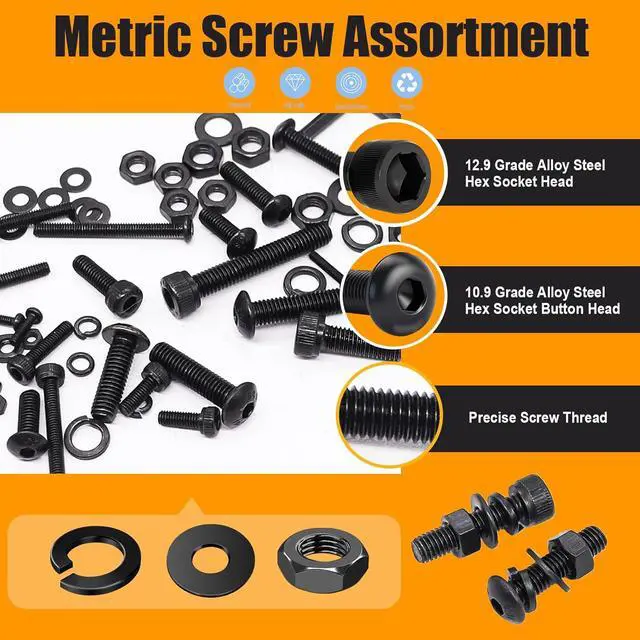 Alt view image 6 of 7 - 3160PCS Metric Flange Bolt Assortment,Metric Screw Assortment,12.9 Alloy Hex Socket Head&10.9 Alloy Hex Button Head&10.9 Flange Hex Nuts and Bolts,M2 M3 M4 M5 (4-30mm) M6x1.0 M8x1.25 M10x1.5