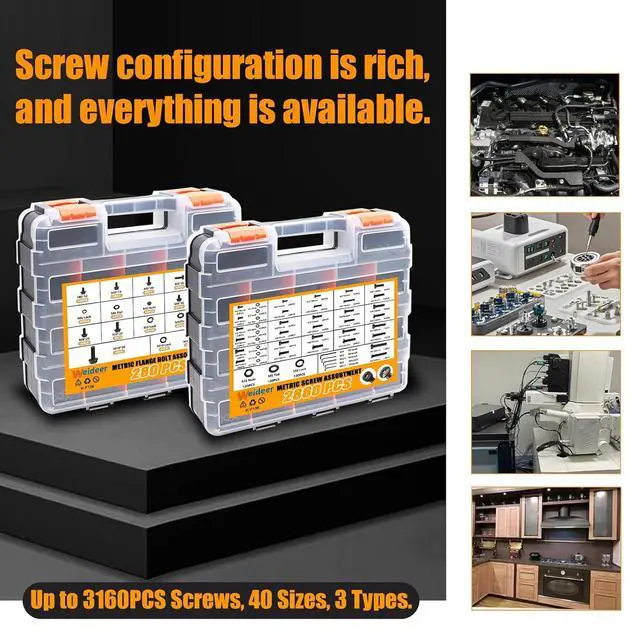 Alt view image 7 of 7 - 3160PCS Metric Flange Bolt Assortment,Metric Screw Assortment,12.9 Alloy Hex Socket Head&10.9 Alloy Hex Button Head&10.9 Flange Hex Nuts and Bolts,M2 M3 M4 M5 (4-30mm) M6x1.0 M8x1.25 M10x1.5