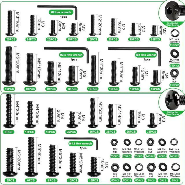 Alt view image 3 of 7 - /3667PCS Hardware Assortment Kit,Metric Phillips Pan Head Bolts,Grade 8.8 Metric Hex Bolt Set and Grade 10.9 Button Head Hexs Socket Cap Screws Metric Screw with Matching Nut Washer Assortment