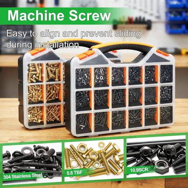 Alt view image 2 of 7 - /3667PCS Hardware Assortment Kit,Metric Phillips Pan Head Bolts,Grade 8.8 Metric Hex Bolt Set and Grade 10.9 Button Head Hexs Socket Cap Screws Metric Screw with Matching Nut Washer Assortment