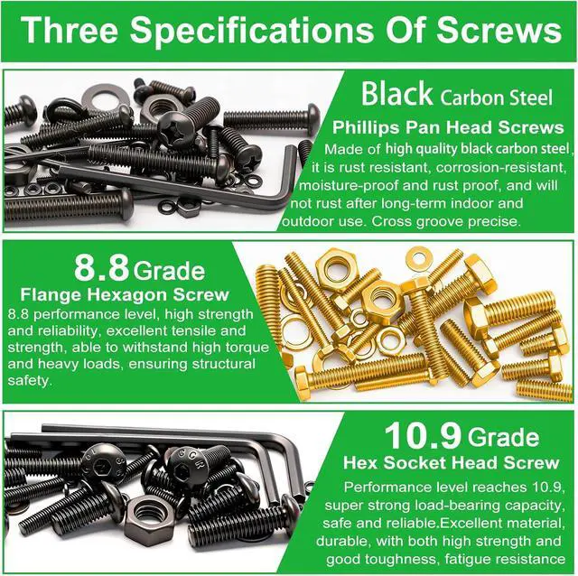 Alt view image 5 of 7 - /3667PCS Hardware Assortment Kit,Metric Phillips Pan Head Bolts,Grade 8.8 Metric Hex Bolt Set and Grade 10.9 Button Head Hexs Socket Cap Screws Metric Screw with Matching Nut Washer Assortment