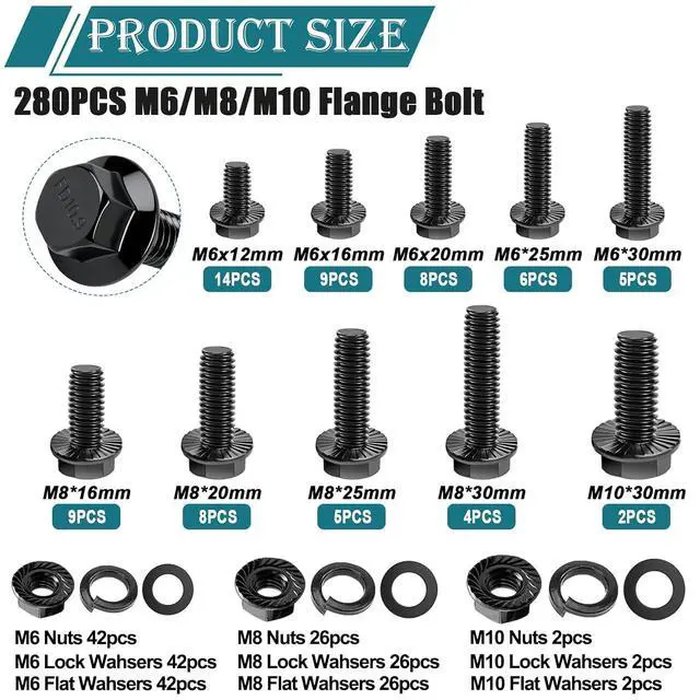 Alt view image 2 of 7 - 2284PCS Metric Screws & Flange Bolt Assortment,Nuts and Bolts Assortment Kit M2/M3/M4/M5/M6/M8/M10 Machine Screws Kits,Grade 10.9 Alloy Steel Hex Socket Button Metric Screw