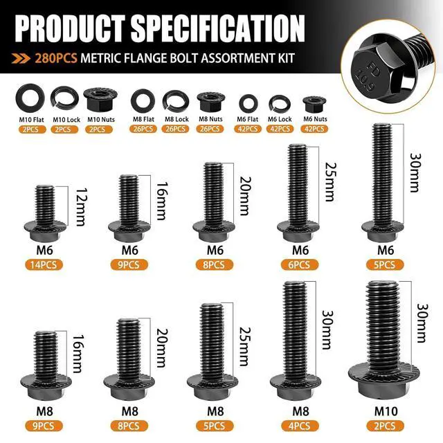Alt view image 2 of 6 - 3160PCS Metric Bolts and Nuts Assortment Kit-Flange Bolt,Hex Socket Button Screws,Cap Head Screws 42 Sizes M2 M3 M4 M5 M6x1.0 M8x1.25 M10x1.5(4-45mm) with Lock & Flat Washers