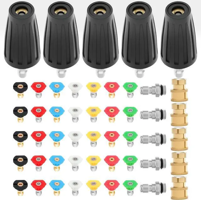 Main image of 5 set Pressure Washer Nozzle Tips 4000 PSI 4.0 GPM Pressure Washer 1/4" & 3/8" Quick Connect with 35 Nozzle Tips Kit Multiple Degrees (0, 15, 25, 40, 65, Rinse1, Soap2) for Car Concrete Brick