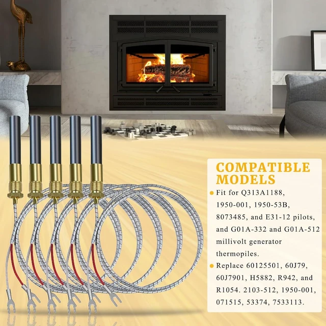 Alt view image 3 of 7 - 36" 750mV Gas Fireplace Thermopile, 5 Pack, Replaces 60125501