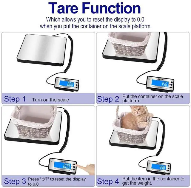 Alt view image 6 of 7 - Digital Shipping Postal Scale, 460 lb x1oz High Accuracy with Stainless Steel Platform, LCD Backlight, Four Reading Modes, Tare/Hold Function, Battery AC Adapter Incuded