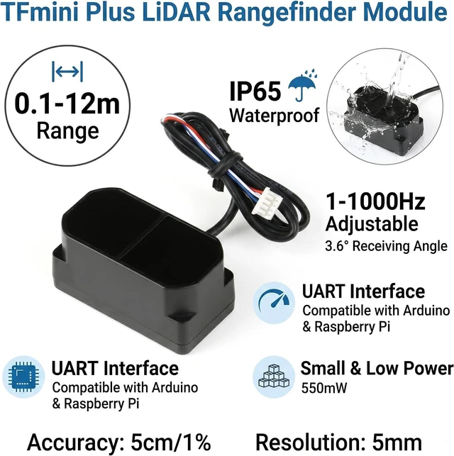 Main image of TFmini Plus Lidar Module Single-Point TOF TF mini Plus Laser Ranging Sensor Module 0.1m~12m 1-1000Hz IP65 Waterproof Dustproof Distance Sensor with UART for Raspbarry Pi