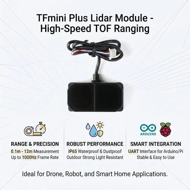 Alt view image 3 of 5 - TFmini Plus Lidar Module Single-Point TOF TF mini Plus Laser Ranging Sensor Module 0.1m~12m 1-1000Hz IP65 Waterproof Dustproof Distance Sensor with UART for Raspbarry Pi