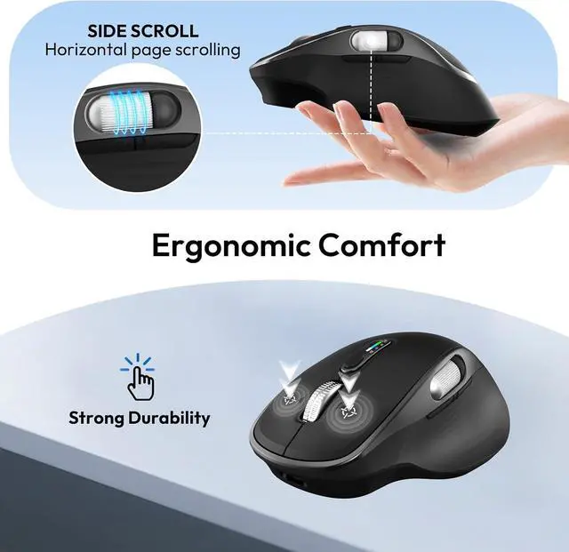 Alt view image 2 of 7 - Wireless Bluetooth Rechargeable Mouse with 8 Programmable Buttons-Black