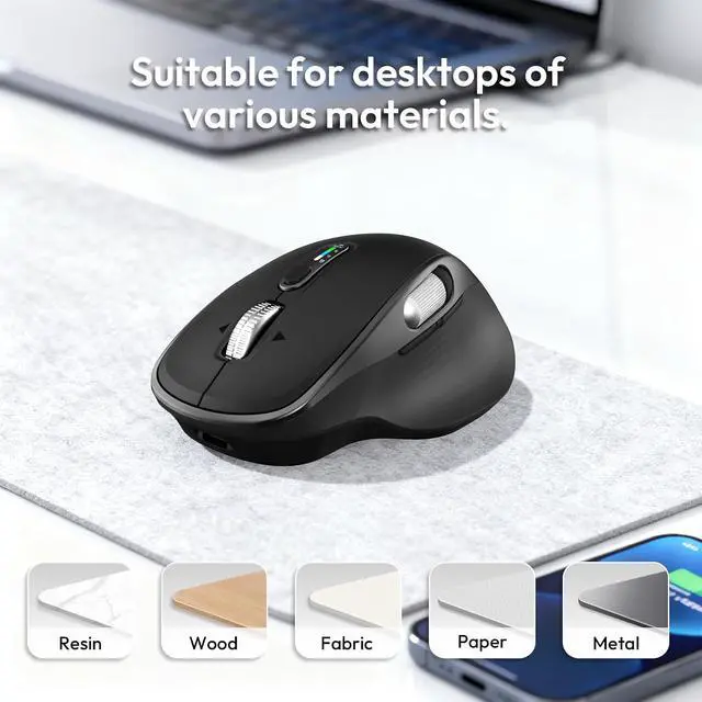 Alt view image 5 of 7 - Wireless Bluetooth Rechargeable Mouse with 8 Programmable Buttons-Black