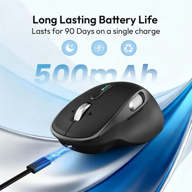Alt view image 6 of 7 - Wireless Bluetooth Rechargeable Mouse with 8 Programmable Buttons-Black
