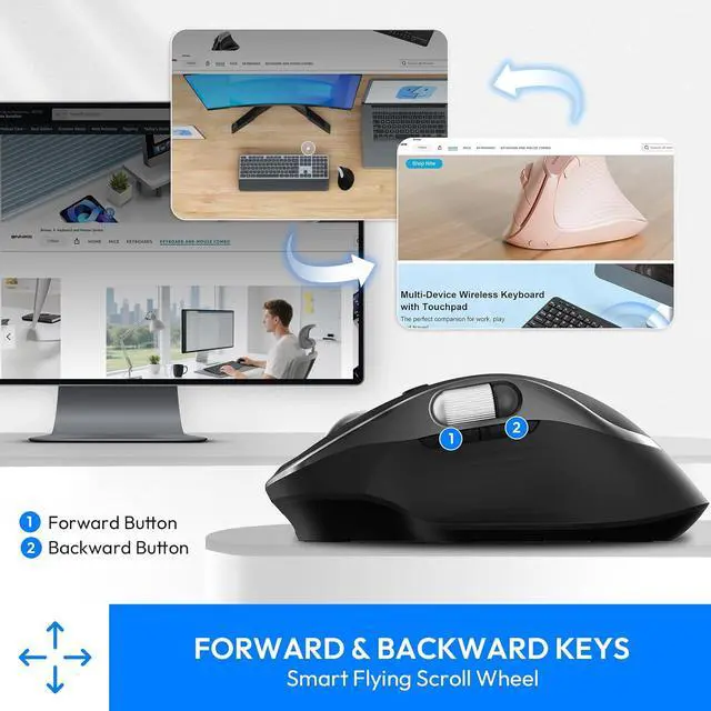 Alt view image 7 of 7 - Wireless Bluetooth Rechargeable Mouse with 8 Programmable Buttons-Black