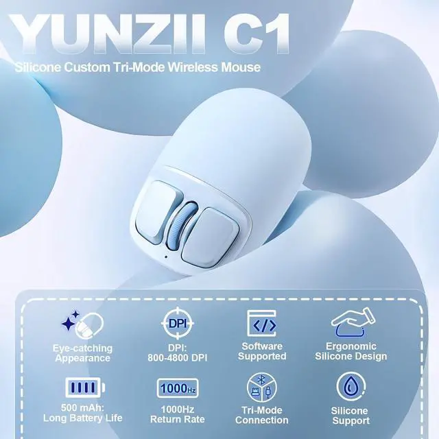 Alt view image 2 of 7 - C1 Wireless Tri-Mode Wireless Mouse 4800 DPI Optical (Blue)